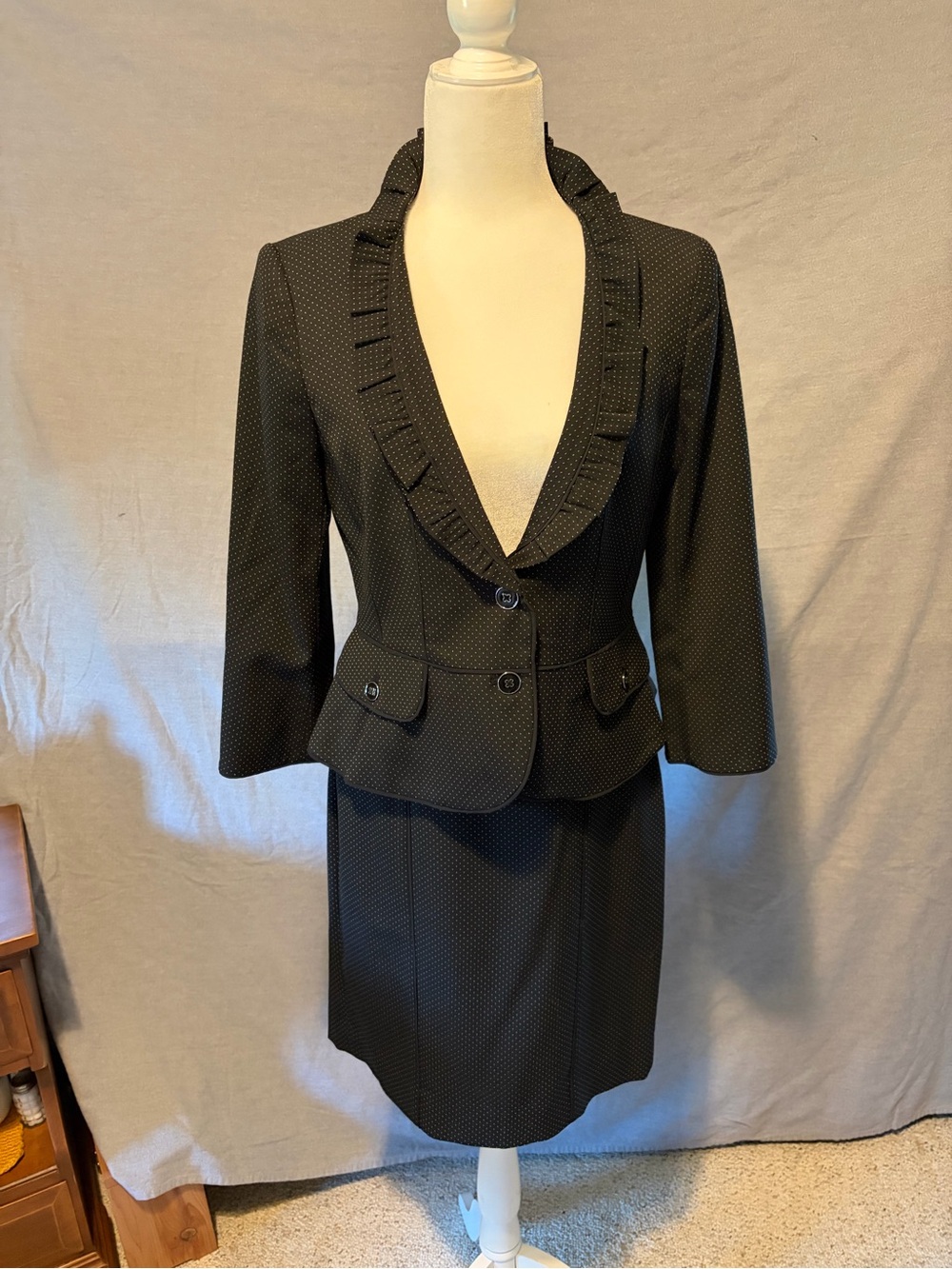 White House Black Market Black Ruffle-Trim Structured Blazer & skirt